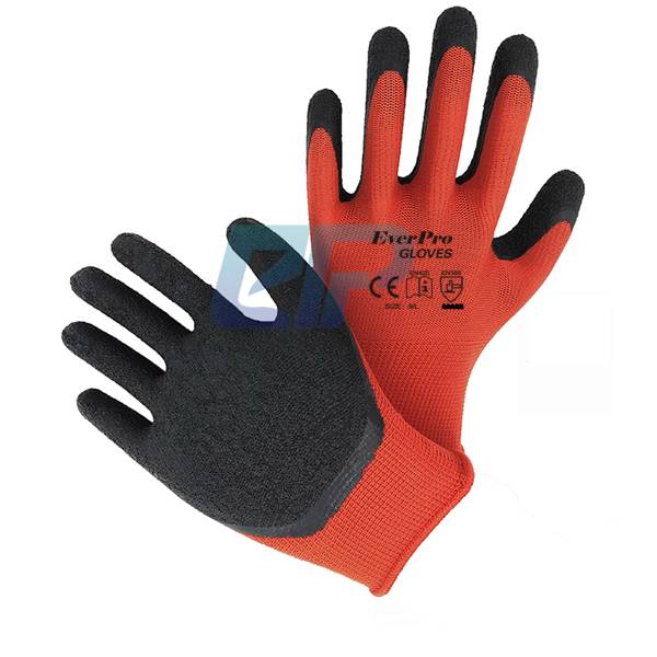 Red Polyester Liner Crinkle Dip Latex Construction Work Gloves