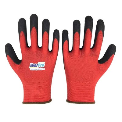 Multipurpose Red Polyester Knitted Fiber Black Crinkle Latex Finish Coating Safety Work Gloves