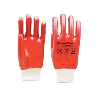 Red Color Anti Oil and Gas Cotton Interlock Knitted Gloves With PVC