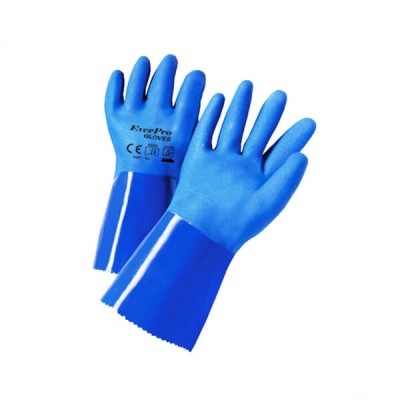 Waterproof Anti Slip Cotton Interlock Liner Long Cuff PVC Sandy Coated UV Fishing Gloves