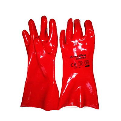 PVC Red Work Gloves with Gauntlet Cuff Liquid And Chemical Resistant For Heavy Duty Work