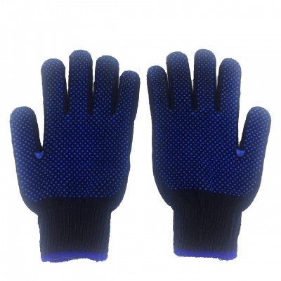 10G Dark Blue Color Anti Slip Cheap Knitted Double Side PVC Dotted Cotton Glove