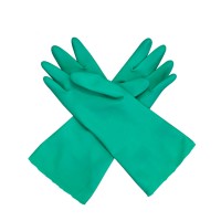 Long Cuff Green Flock Lined Industrial Nitrile Safety Gloves