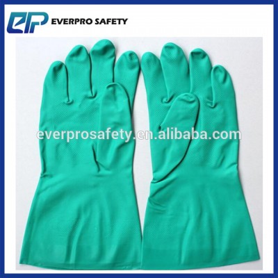 Green Flock Lined Nitrile Industrial Gloves With Long Cuff