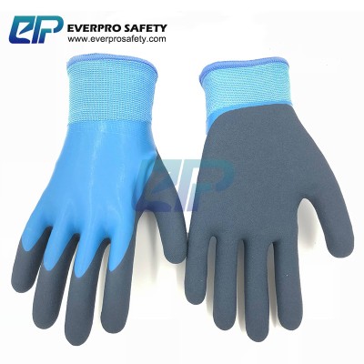 Thermal Waterproof Nylon Cashmere Liner Latex Double Dipped Sandy Coated Working Glove Winter