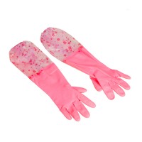 Superior elastic cuff super long arm fleece-lined thick thermal latex rubber hand gloves for kitchen