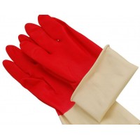 Bi-color rubber unlined or flockined household latex glove